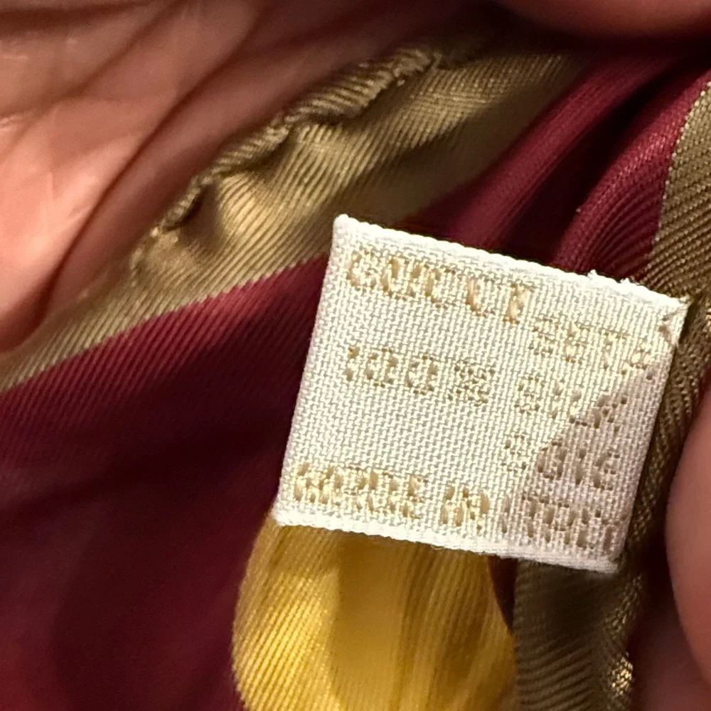 Gucci Burgundy and Gold Carres Silk Scarf